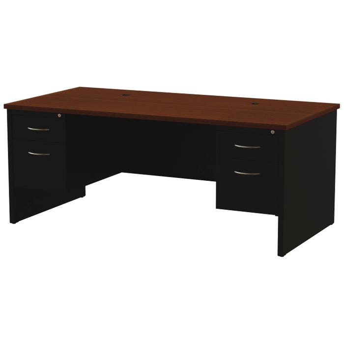 Lorell Walnut Laminate Top/Black Modular Desking, Double Pedestal Desk, 72 x 36 Inches, Walnut/Black