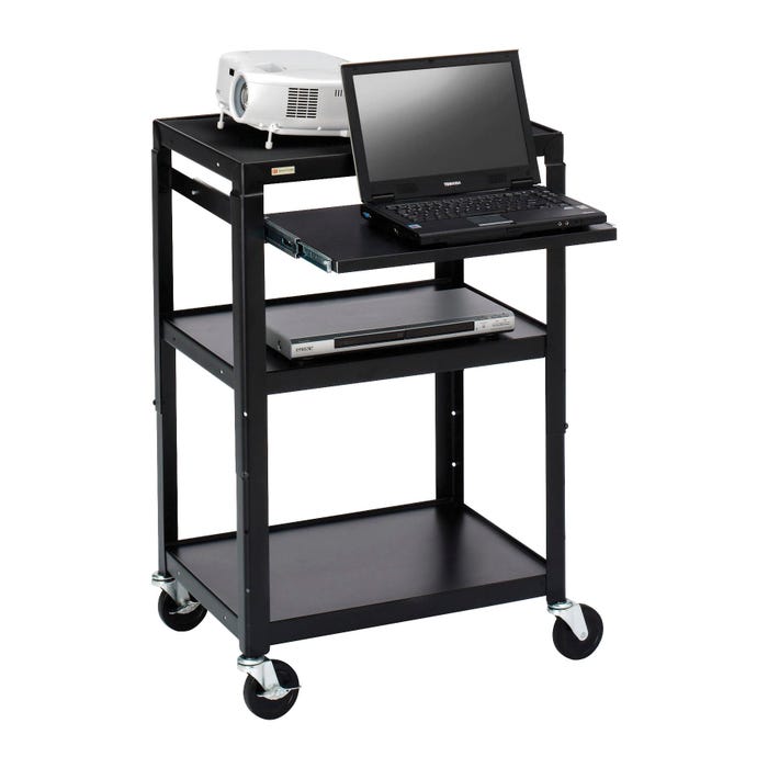 Bretford Adjustable Cart With 4 Inch Casters-Power-1 Laptop Shelf, 24 W X 18 D X 26-42 H, Black
