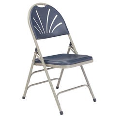 National Public Seating 1100 Premium Fan Back Folding Chair, Dark Blue Plastic / Gray Frame, Set of 4, Item Number 2051324