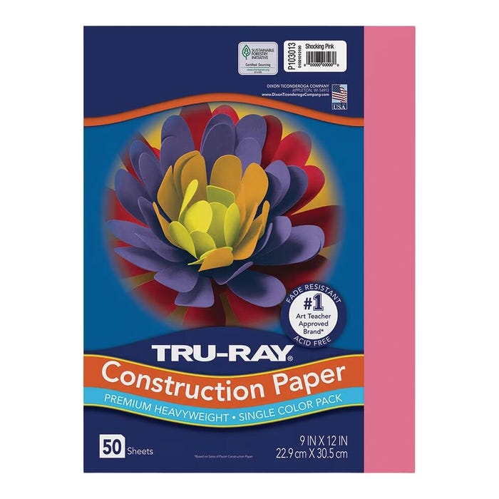 Tru-Ray Sulphite Construction Paper, 9 x 12 Inches, Shocking Pink, 50 Sheets