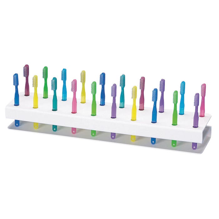 School Health Classroom Toothbrush Rack, 20 Holes, White