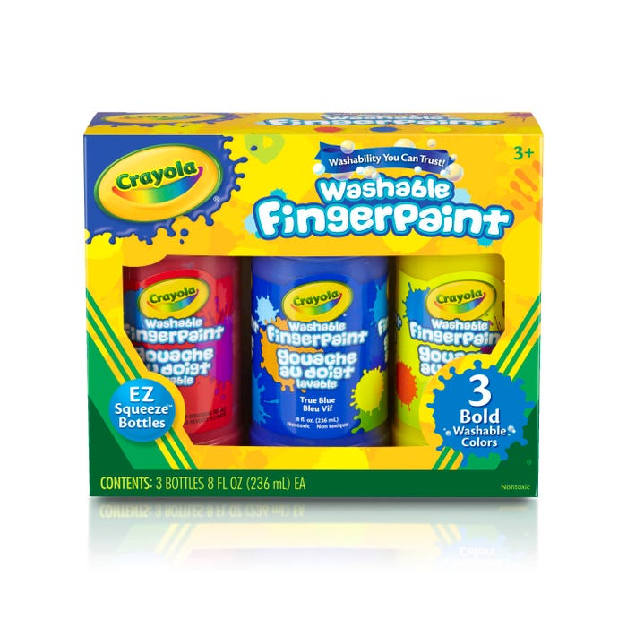 Crayola Washable Bold Finger Paints, 8 Ounce Bottles, Assorted Primary Colors, Set of 3