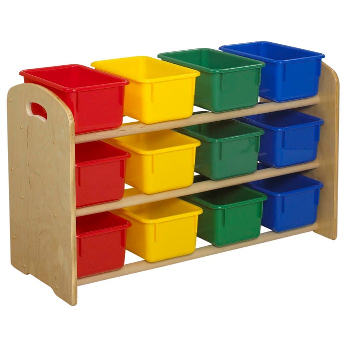 Childcraft ABC Furnishings Dowel Rack Storage, 12 Primary Color Bins, 35-3/4 x 14-1/2 x 21-3/4 Inches