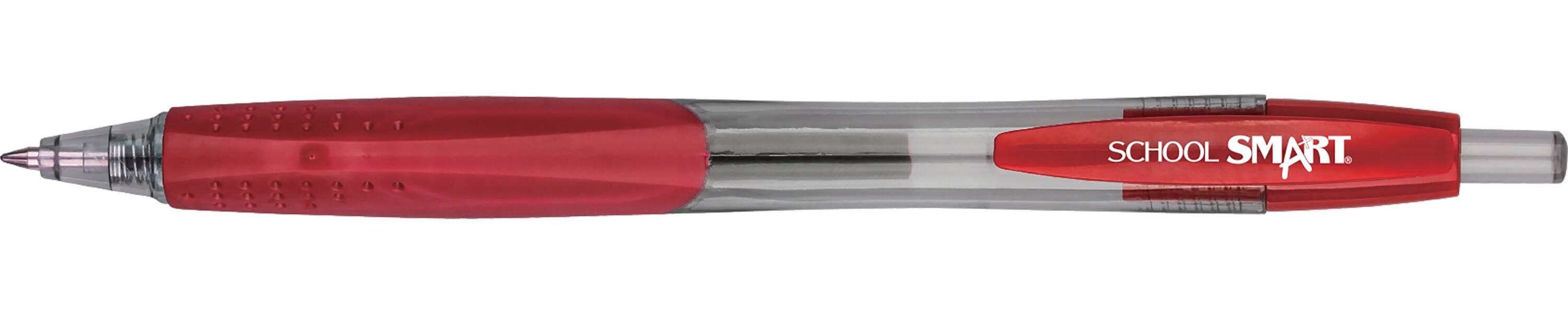 School Smart Retractable Gel Pens with Grip, Red Ink, Pack of 12 1570508
