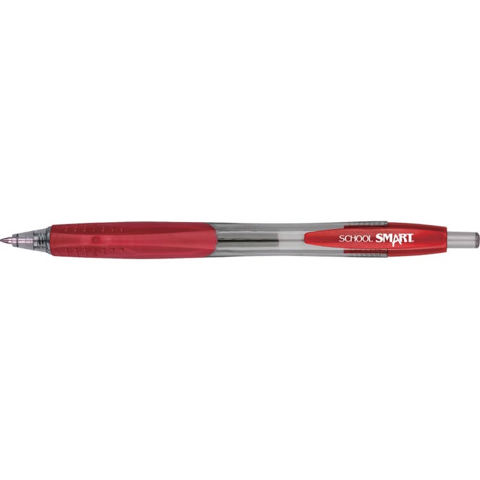 School Smart Retractable Gel Pens with Grip, Red Ink, Pack of 12