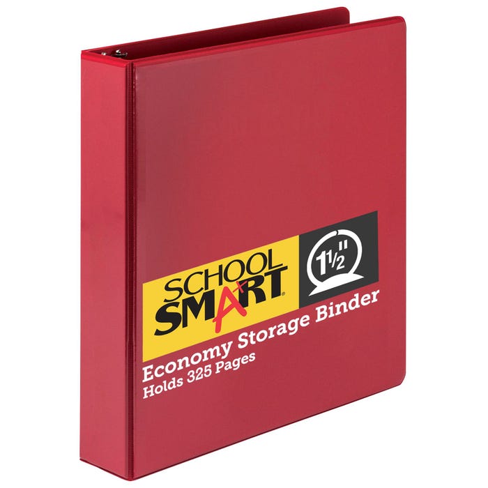 School Smart Round Ring Binder, Polypropylene, 1-1/2 Inches, Red