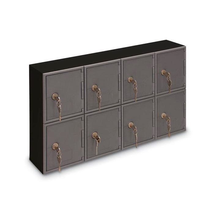 United Visual Products Wood Frame Locker, 8 Door Keyed Lock, Black Frame, Gray Door