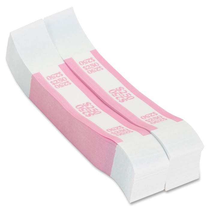 Coin-Tainer Currency Straps, 250 Dollars, Pink, 1000 Per Box