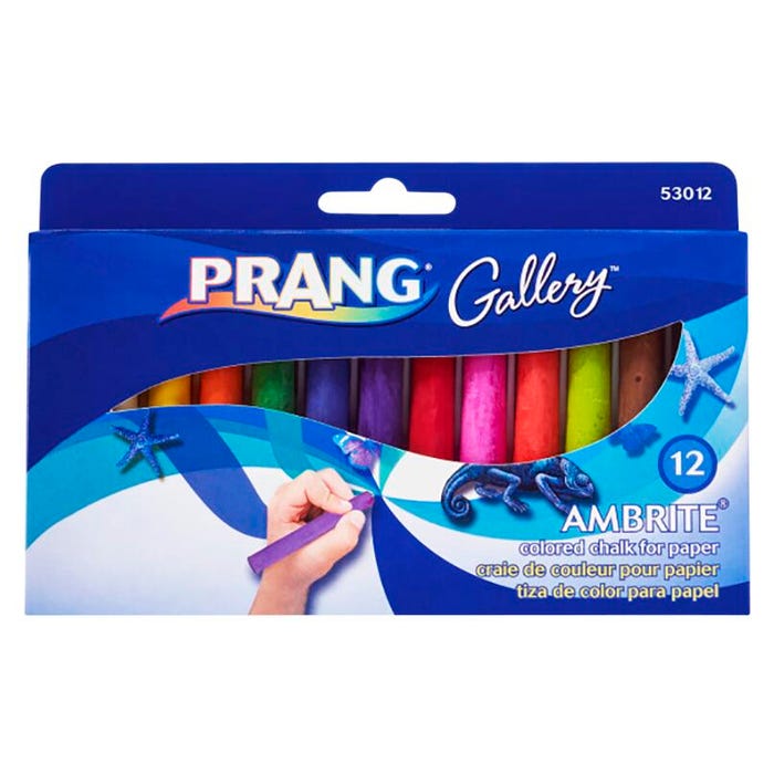 Prang Ambrite Non-Toxic Colored Drawing Chalk, 3-3/16 x 7/16 Inches, Assorted Colors, Set of 12