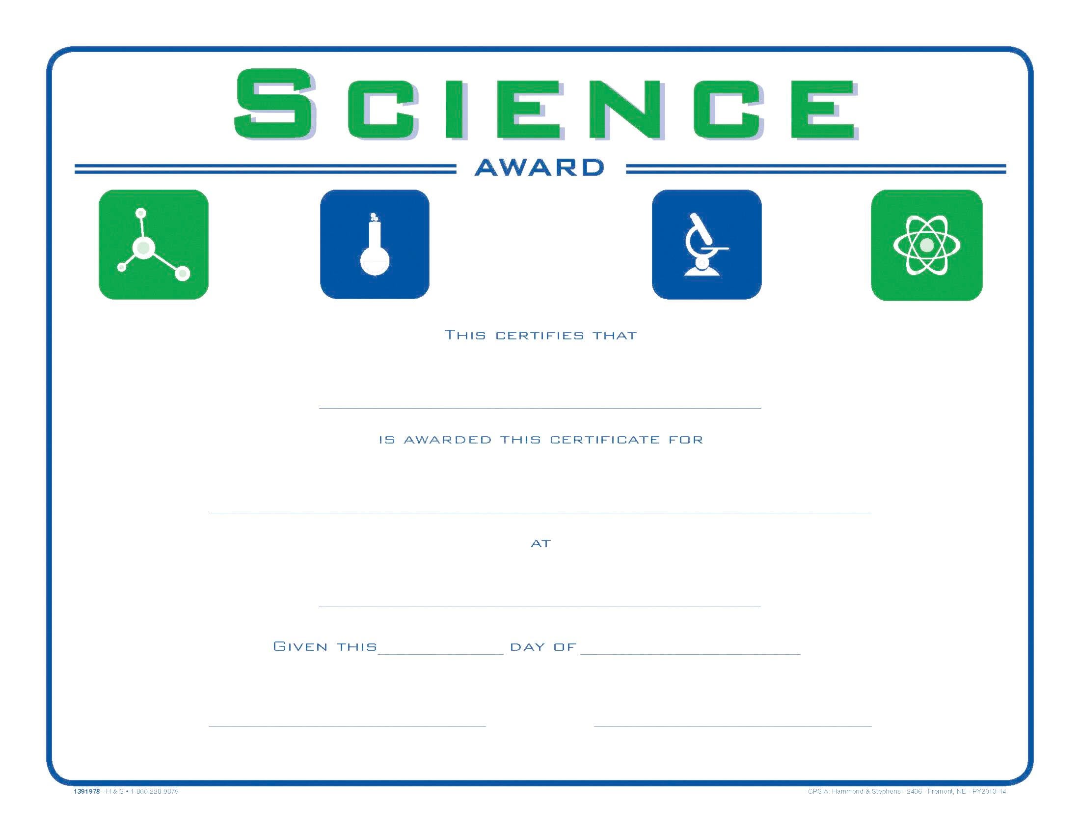 Achieve It Raised Print Science Recognition Award, 11 x 8-1/2 inches, Pack of 25, Item Number 2103100