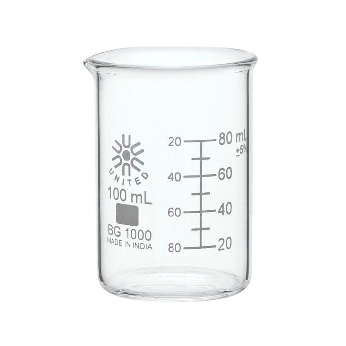 United Scientific Low Form Beakers, Borosilicate Glass, 100 Milliliters, Pack of 12