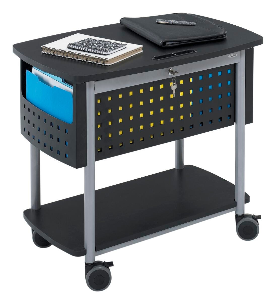 Safco Scoot Mobile File with Locking Top and Bottom Shelf, 29-3/4 W x 18-3/4 D x 27 H in, Item Number 677043