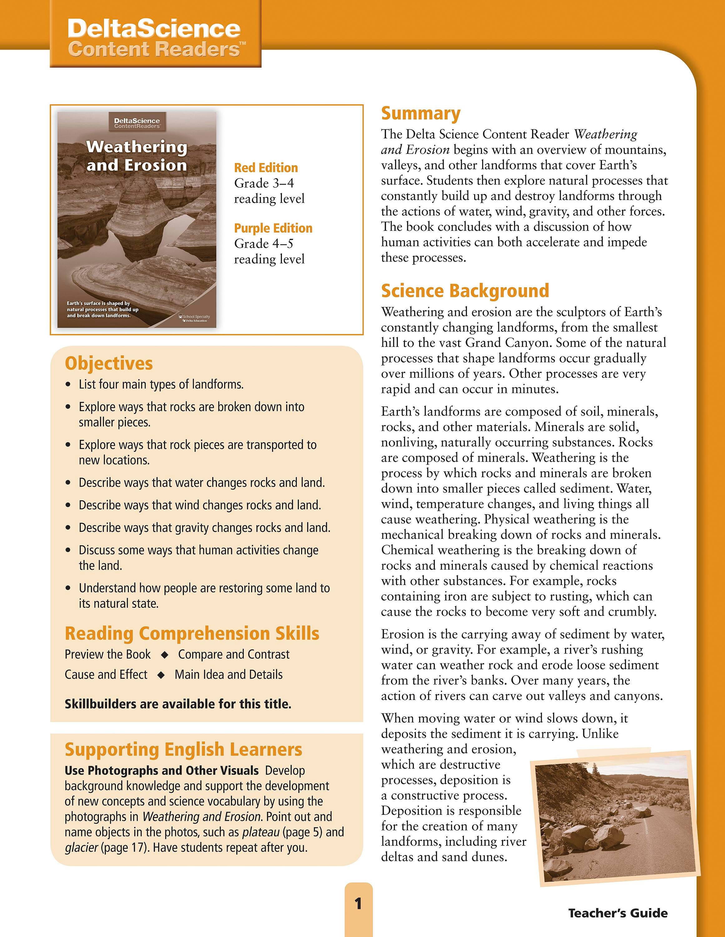 Delta Science Content Readers Weathering and Erosion Red and Purple Teacher's Guide, Item Number 1278157