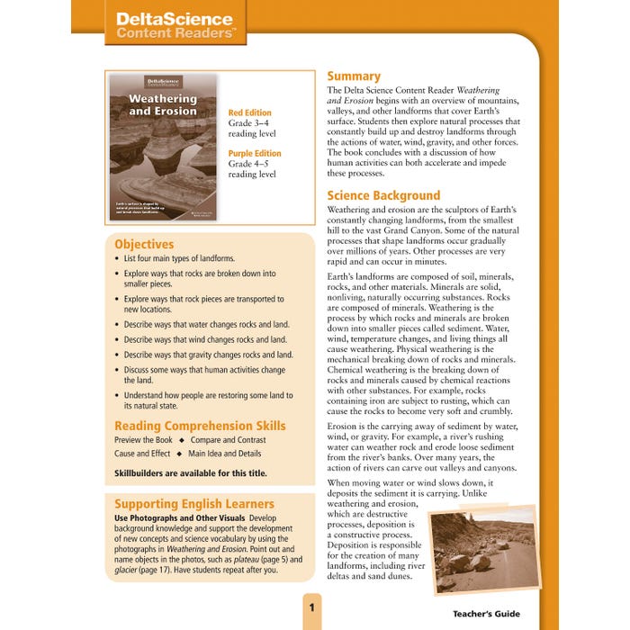 Delta Science Content Readers Weathering and Erosion Red and Purple Teacher's Guide