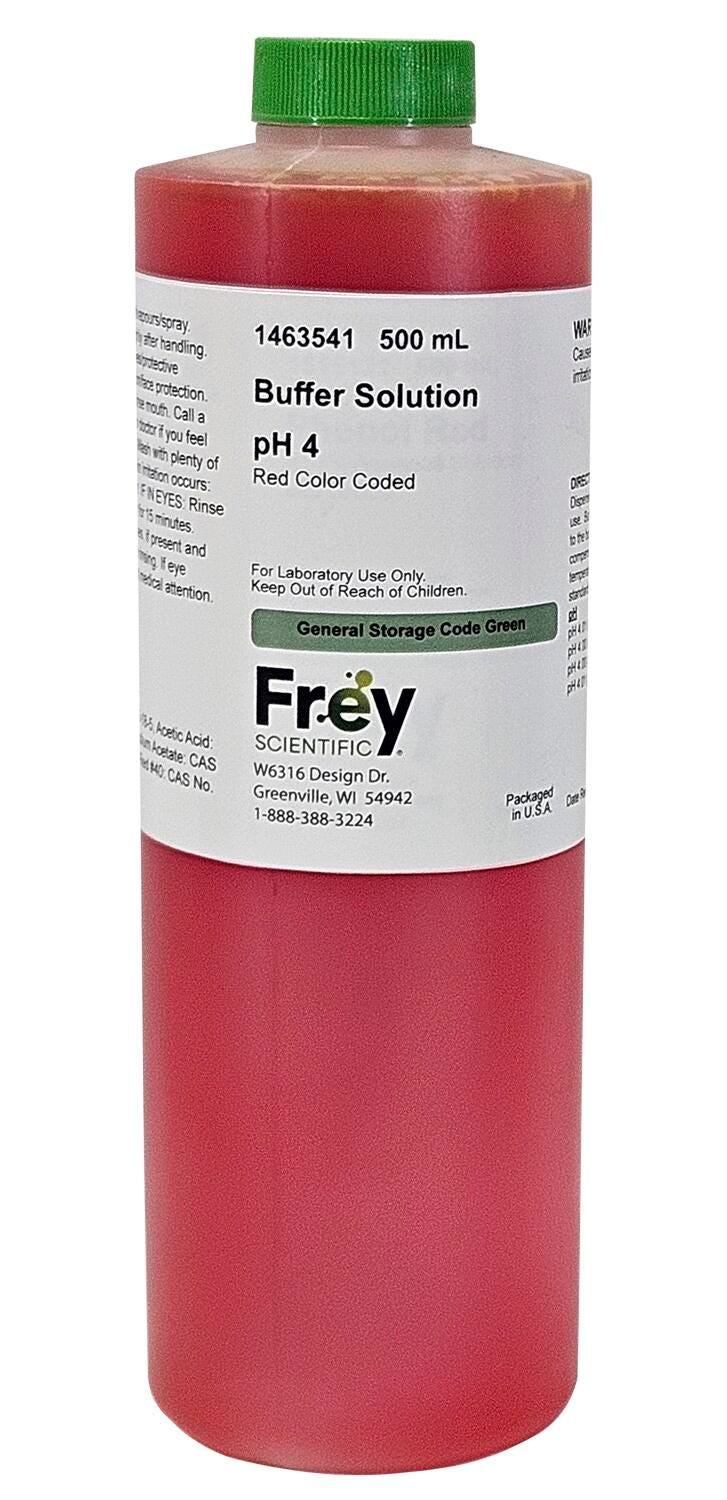 Frey Scientific Buffer Solution, pH 4.0, Red, 500 mL, Item Number 1463541