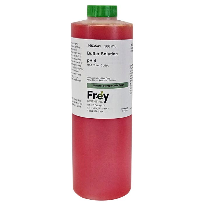 Frey Scientific Buffer Solution, pH 4.0, Red, 500 mL