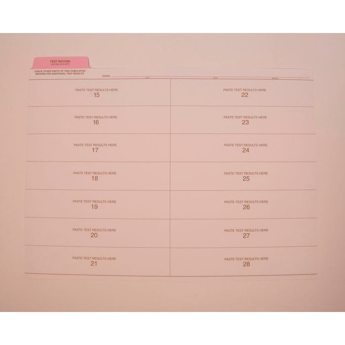 Hammond & Stephens Test Record Insert, 11-3/4 x 9-1/4 Inches, Pink Tab, Pack of 25