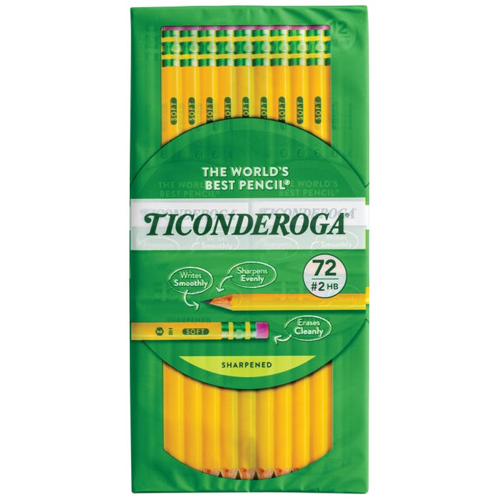 Ticonderoga Classic Wood-Cased Pencils, No 2 HB, Sharpened, Yellow, Pack of 72