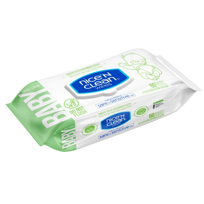 Nice ’n Clean Baby Skin Health Wipes, Green Tea & Cucumber, Pack of 60 Wipes