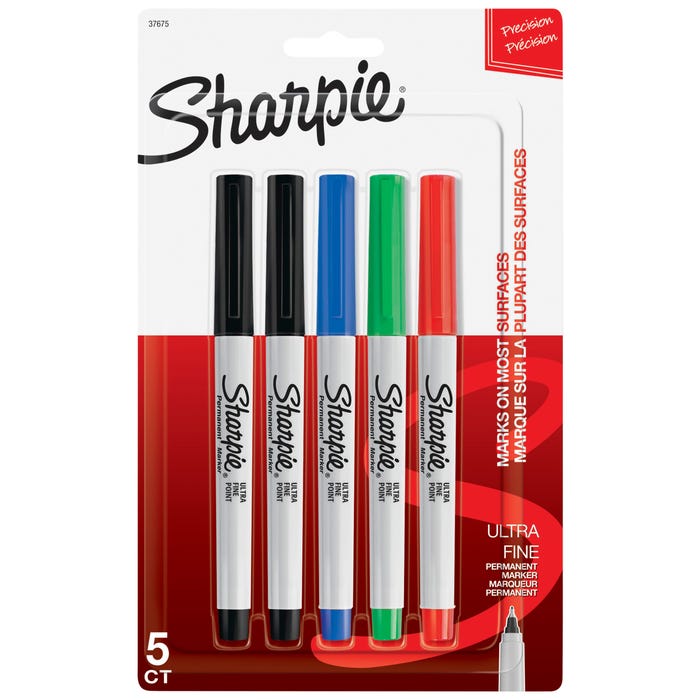 Sharpie Permanent Markers, Ultra Fine Point, Assorted Colors, Set of 5