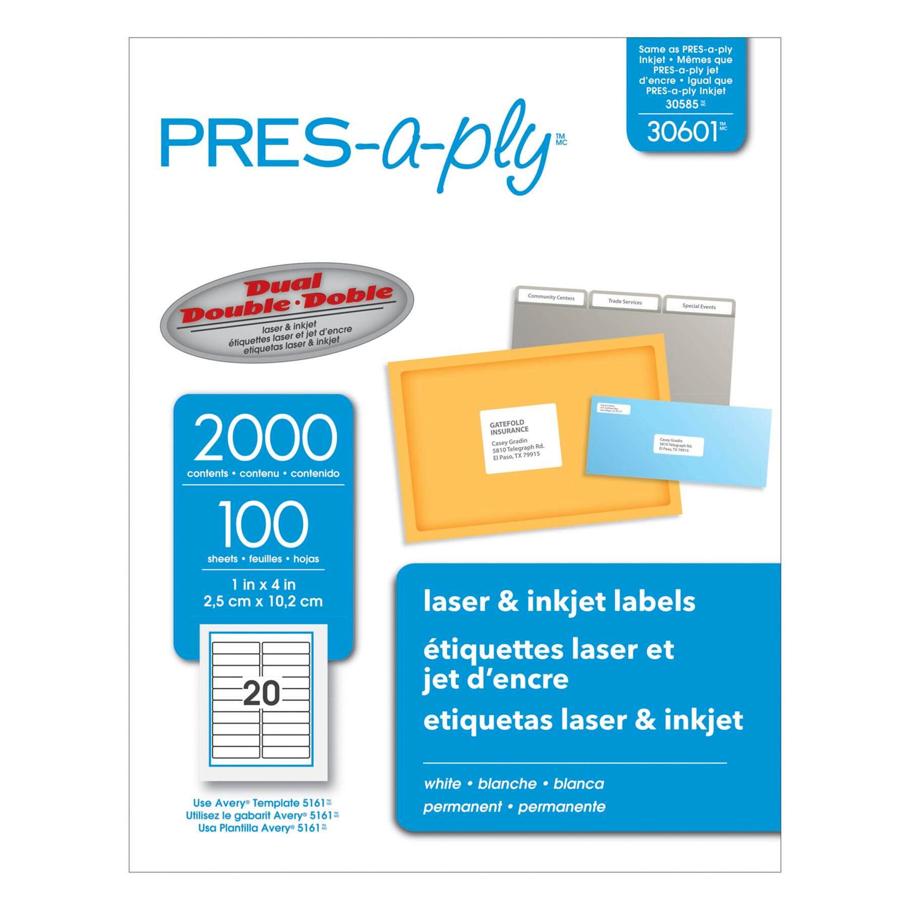 Pres-a-ply Laser/Inkjet Labels, 1 x 4 Inches, Pack of 2000 1502915