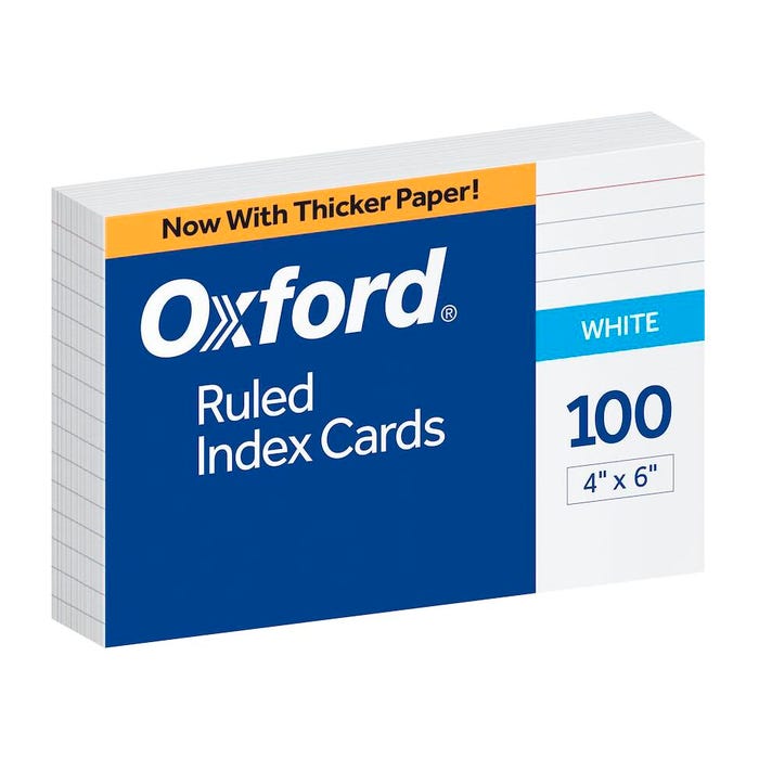 Oxford Ruled Index Card, 4 x 6 Inches, White, Pack of 100