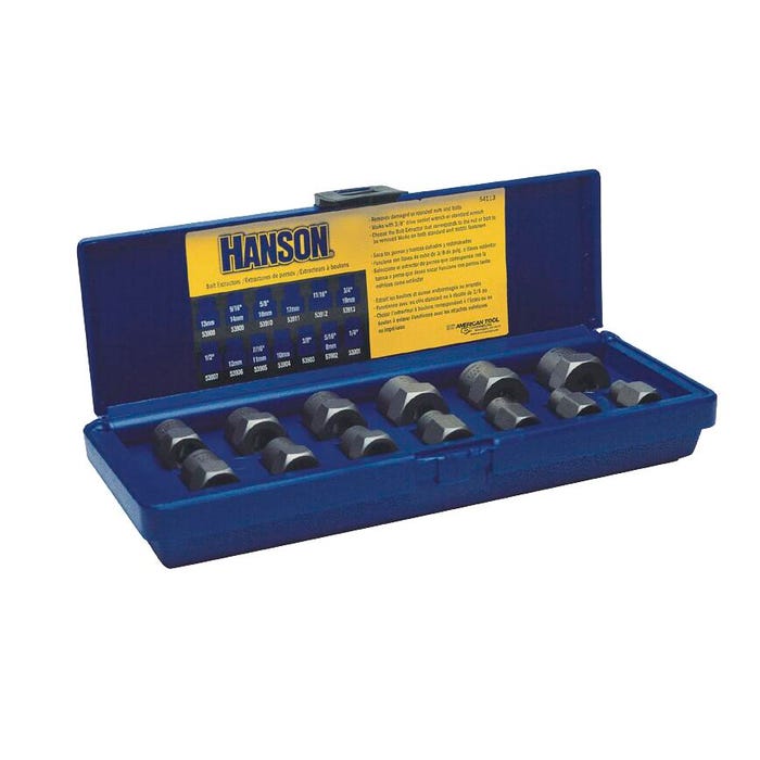 Hanson 13-Piece Fractional Bolt Extractor Set, 3/8 Inch Drive, High Carbon Steel, Set of 13