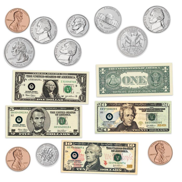 Learning Resources Double-Sided Magnetic American Money, 45 Pieces