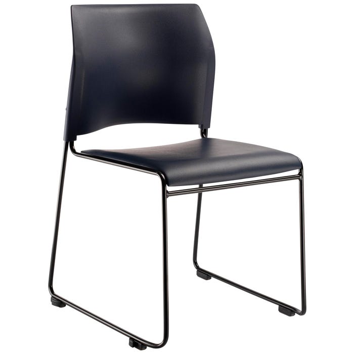 National Public Seating Cafetorium Plush Vinyl Stack Chair, 8700 Series, 18 Inch Seat Height, Navy Seat, Black Frame