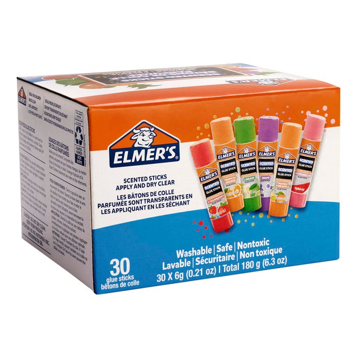 Elmer’s Scented Glue Sticks, 0.21 Ounces, Assorted Scents, Clear, Pack of 30