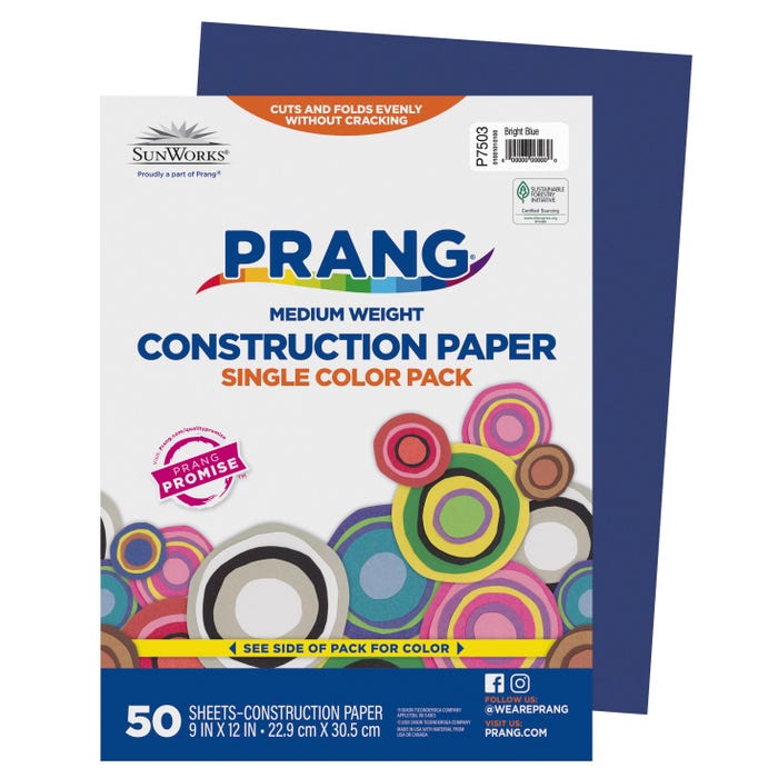 Prang Medium Weight Construction Paper, 9 x 12 Inches, Bright Blue, 50 Sheets