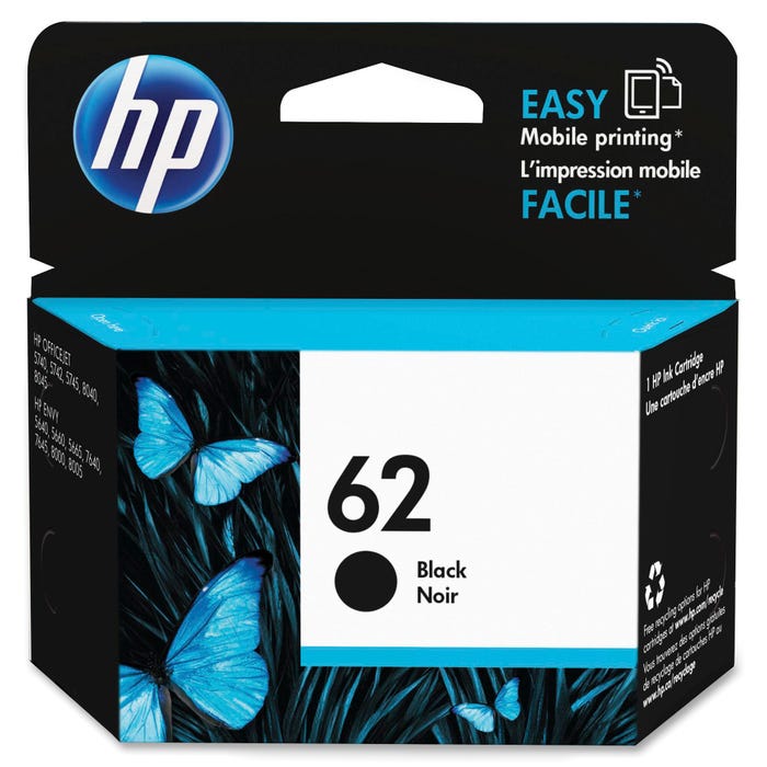 HP 62 Ink Cartridge, C2P04AN, Black