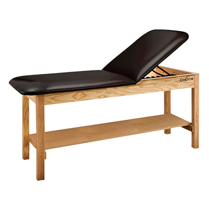 CanDo® Treatment Table w/ Adjustable Back & Shelf, 27 x 72 x 31 Inches, Natural Wood/Black Upholstery