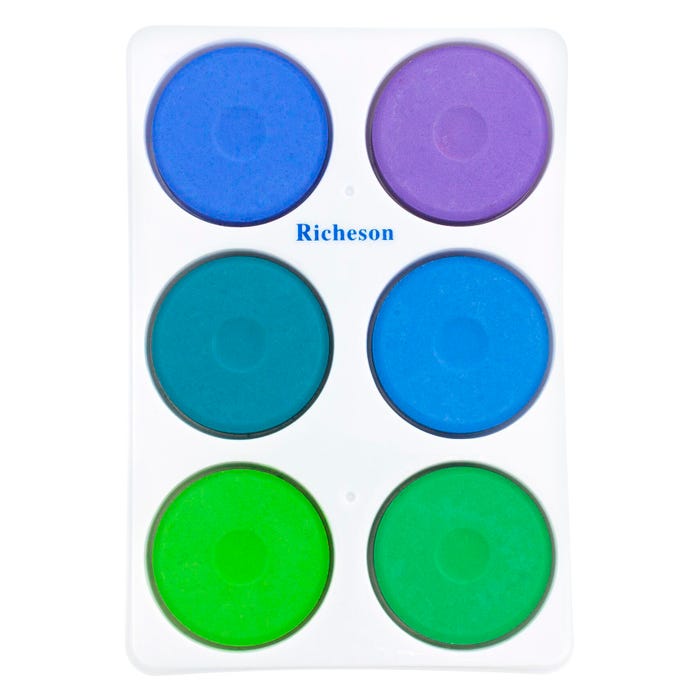 Jack Richeson Tempera Cakes, Large Size, Assorted Cool Colors, Set of 6