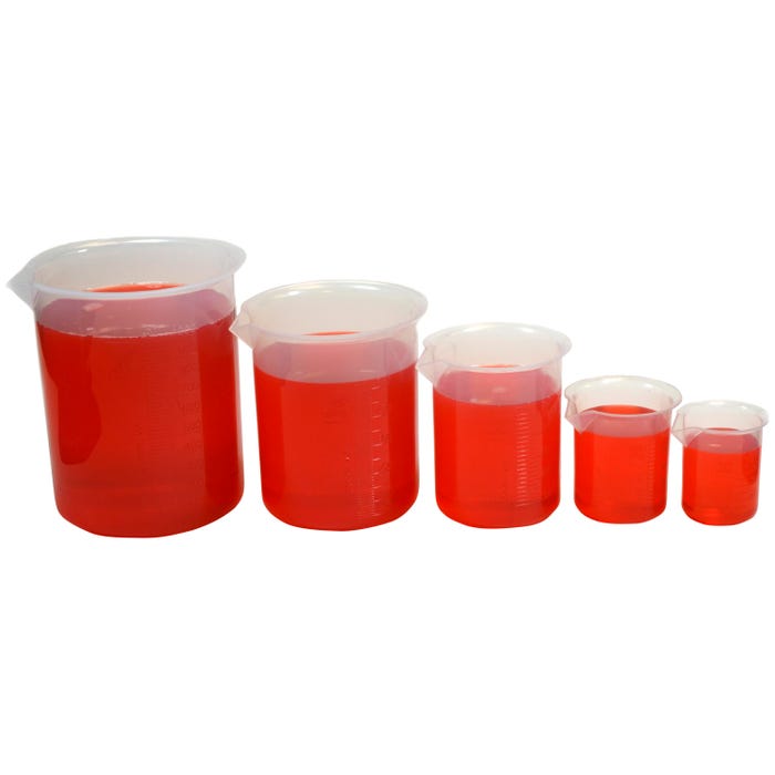 Eisco Polypropylene Beaker Class Set, Molded Graduations, Pack 5