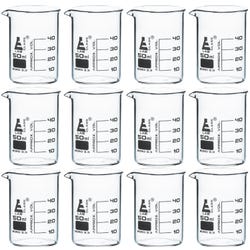 Eisco Labs Low Form Beaker with Spout, Borosilicate Glass, 50mL, Pack of 12