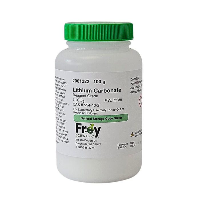 Frey Scientific Lithium Carbonate, Reagent Grade, 100g