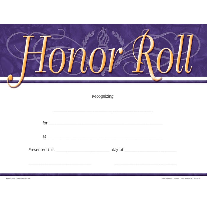 Achieve It! Honor Roll Recognition Awards, Fill in the Blank, 11 x 8-1/2 Inches, Pack of 25