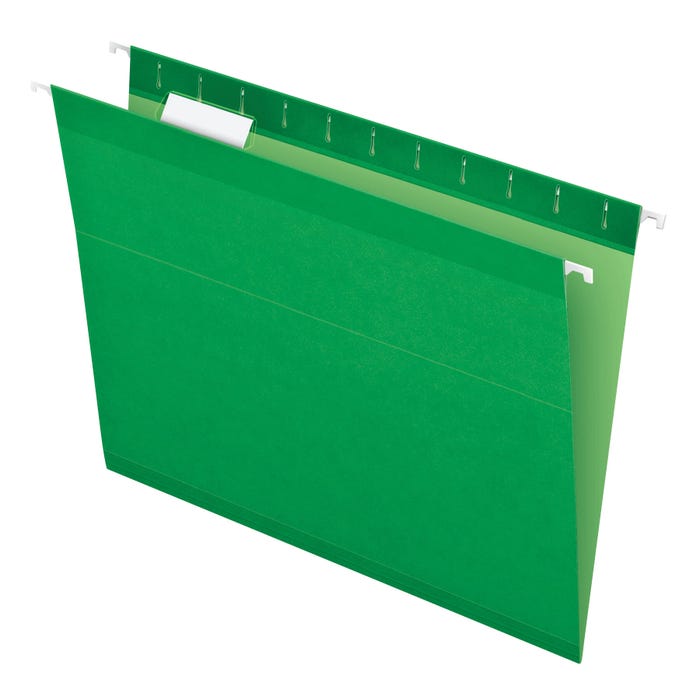 Pendaflex Reinforced Hanging File Folders, 1/5 Cut Tabs, Letter Size, Bright Green, Pack of 25