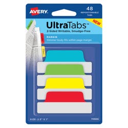 Avery Repositionable UltraTabs, 2-1/2 x 1 Inches, Assorted Primary Colors, Pack of 48 2006220
