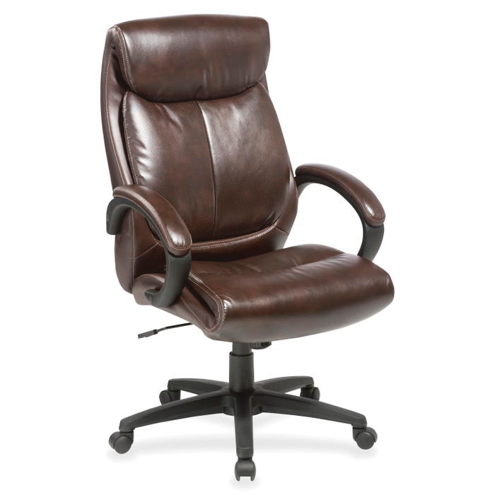 Lorell Executive High Back Leather and Nylon Chair, 31-3/4 x 28 x 45-1/2 Inches, Brown