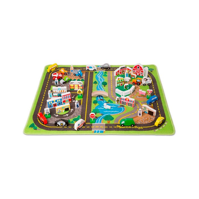 Melissa & Doug Deluxe Road Rug Play Set, 1 Rug with 49 Play Pieces