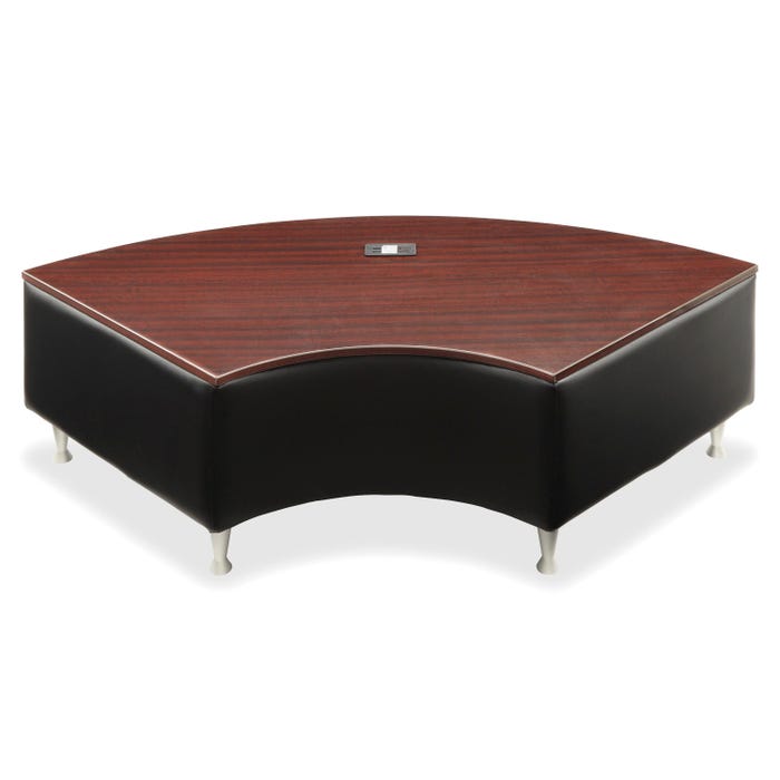 Lorell Fuze Modular Series Black Leather Guest Seating - Bench, 57-1/2 x 29-1/2 x 18 Inches, Mahogany