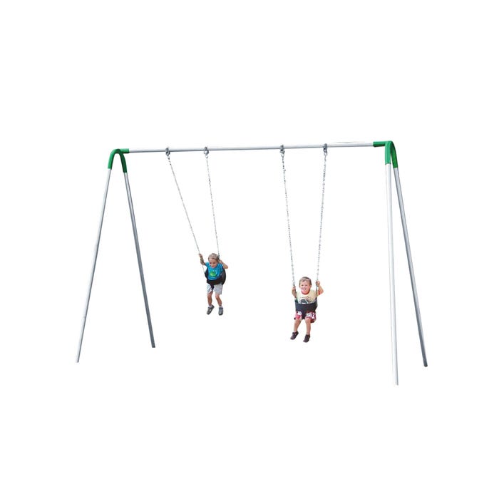 UltraPlay Bipod Single Bay Swing, Galvanized Frame, 2 Tot Seats, Green Yoke Connectors, 102 x 96 x 96 Inches