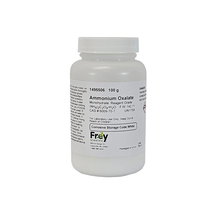 Frey Scientific Ammonium Oxalate, White Crystalline Powder, Reagent Grade, 100 Grams