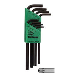 BONDHUS 8-Piece Tamper-Resistant Star Tip L-Wrench Hex Key Set, TR9 - TR40, Protanium Steel, Green, Set of 8