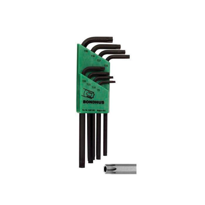 BONDHUS 8-Piece Tamper-Resistant Star Tip L-Wrench Hex Key Set, TR9 - TR40, Protanium Steel, Green, Set of 8