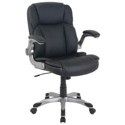 Lorell SOHO Flip Armrest Mid-back Leather Chair, Bonded Leather, 25-5/8 x 28-1/8 x 42-1/2 Inches, Black