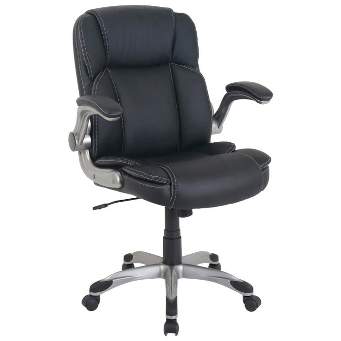 Lorell SOHO Flip Armrest Mid-back Leather Chair, Bonded Leather, 25-5/8 x 28-1/8 x 42-1/2 Inches, Black