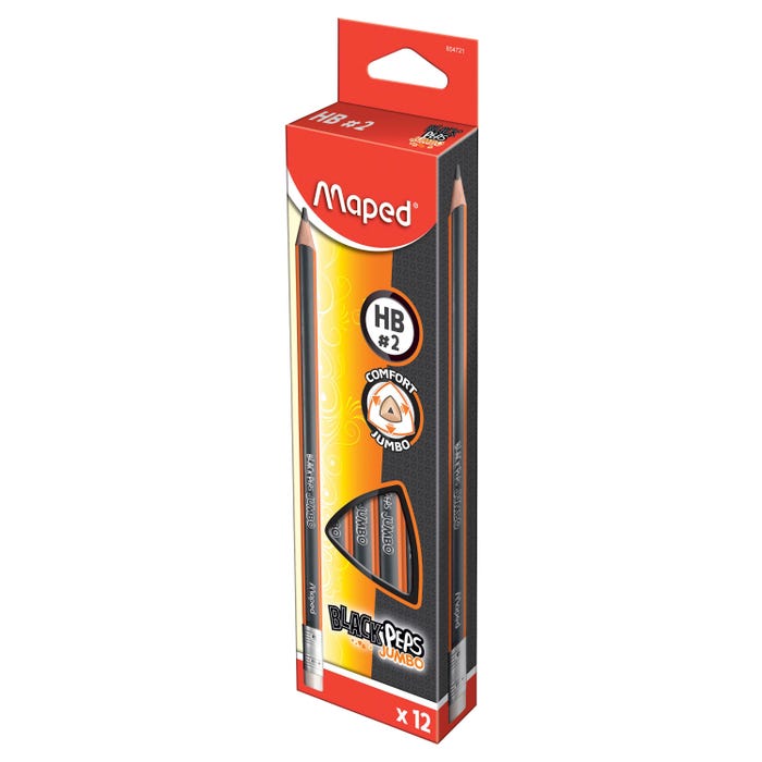 Maped Triangular Pre-Sharpened No 2 Pencils, Jumbo, Pack of 12